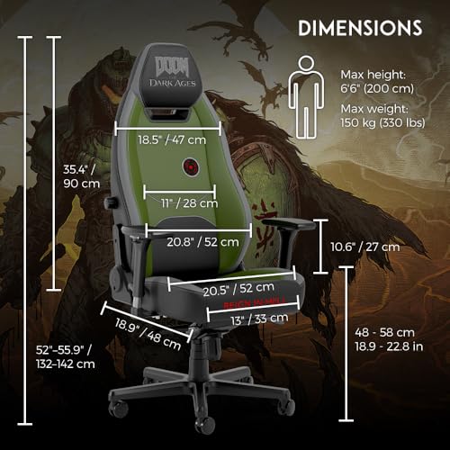 noblechairs Legend Gaming Chair   Doom  The Dark Ages Edition   Premium PU Leather  Adjustable Ergonomics  Lumbar Support  4D Armrests   Officially Licensed Bethesda Collectible