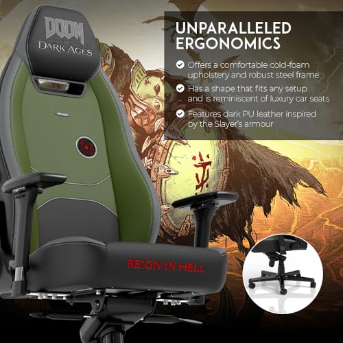 noblechairs Legend Gaming Chair   Doom  The Dark Ages Edition   Premium PU Leather  Adjustable Ergonomics  Lumbar Support  4D Armrests   Officially Licensed Bethesda Collectible