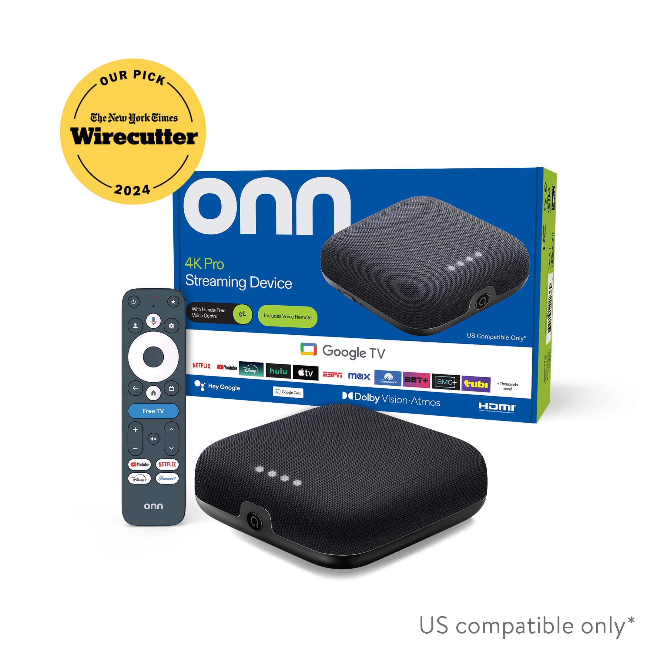 onn 4K Pro Streaming Device  Google TV   Ultra fast Streaming  Stunning 4K UHD  32GB Storage  3GB RAM  Dolby Vision & Atmos  Find My Remote with Backlight  Ethernet Port