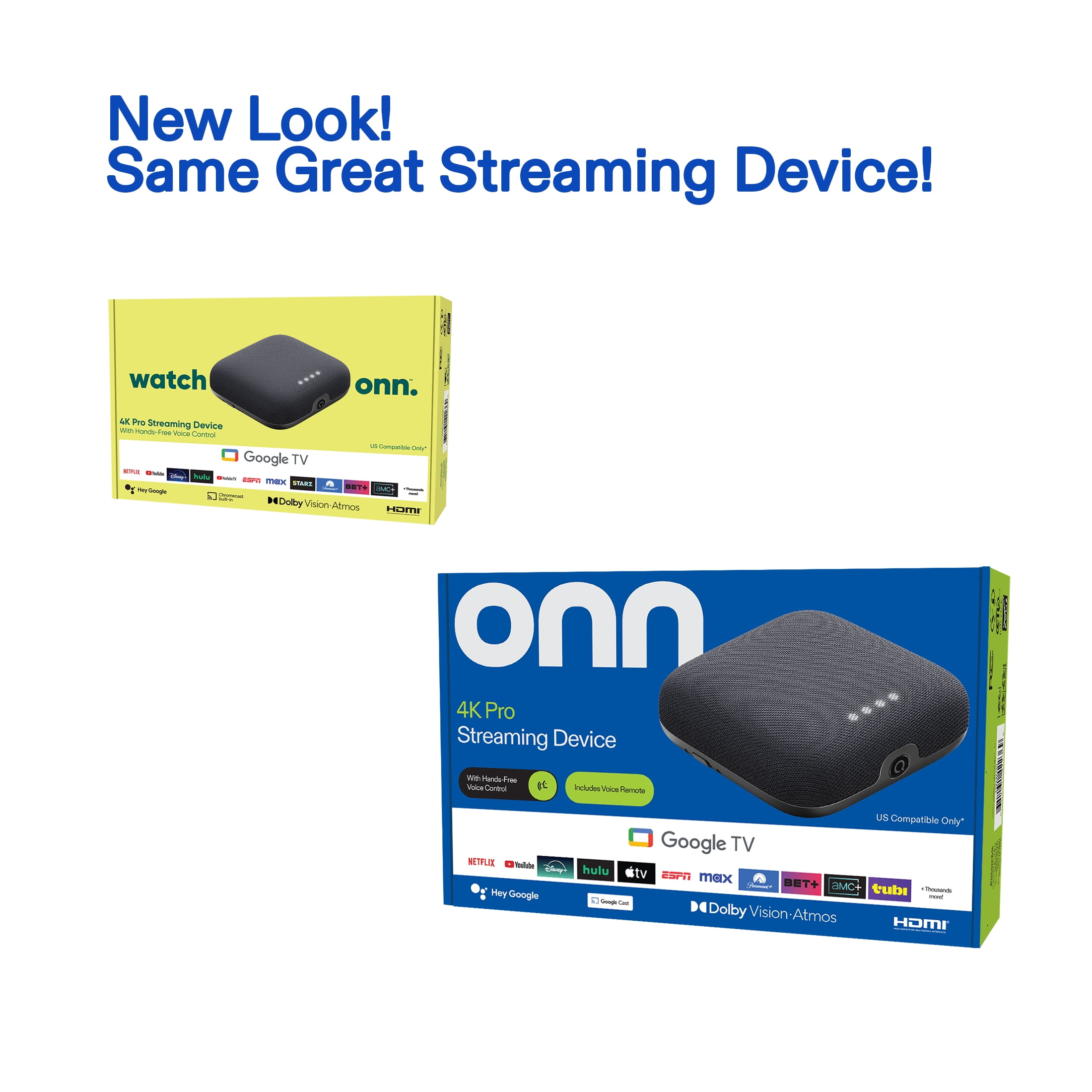 onn Dispositivo de Transmisión 4K Pro, Google TV: Transmisión Ultrarrápida, Impresionante 4K UHD, Almacenamiento de 32 GB, RAM de 3 GB, Dolby Vision & Atmos, Encuentra Mi Control Remoto con Retroiluminación, Puerto Ethernet