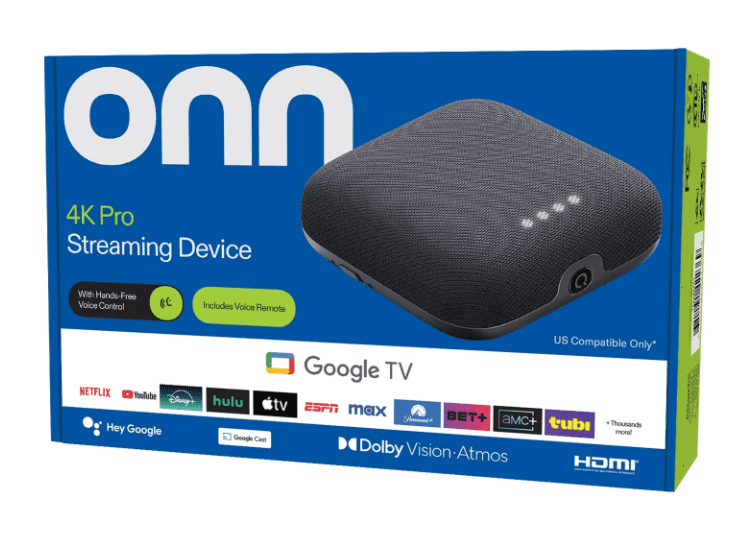 onn 4K Pro Streaming Device  Google TV with Gemini    Ultra fast Streaming  Stunning 4K UHD  32GB Storage  3GB RAM  Dolby Vision & Atmos  Find My Remote with Backlight  Ethernet Port
