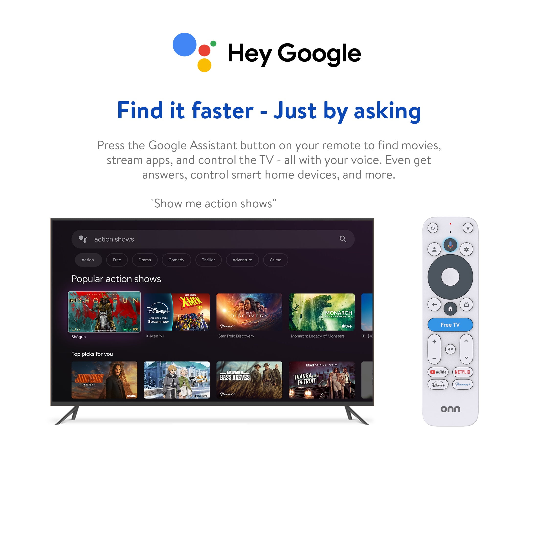 onn 4K Streaming Device  Google TV   Fast Streaming  Ultra HD  8GB Storage  2GB RAM  Remote with Voice Control