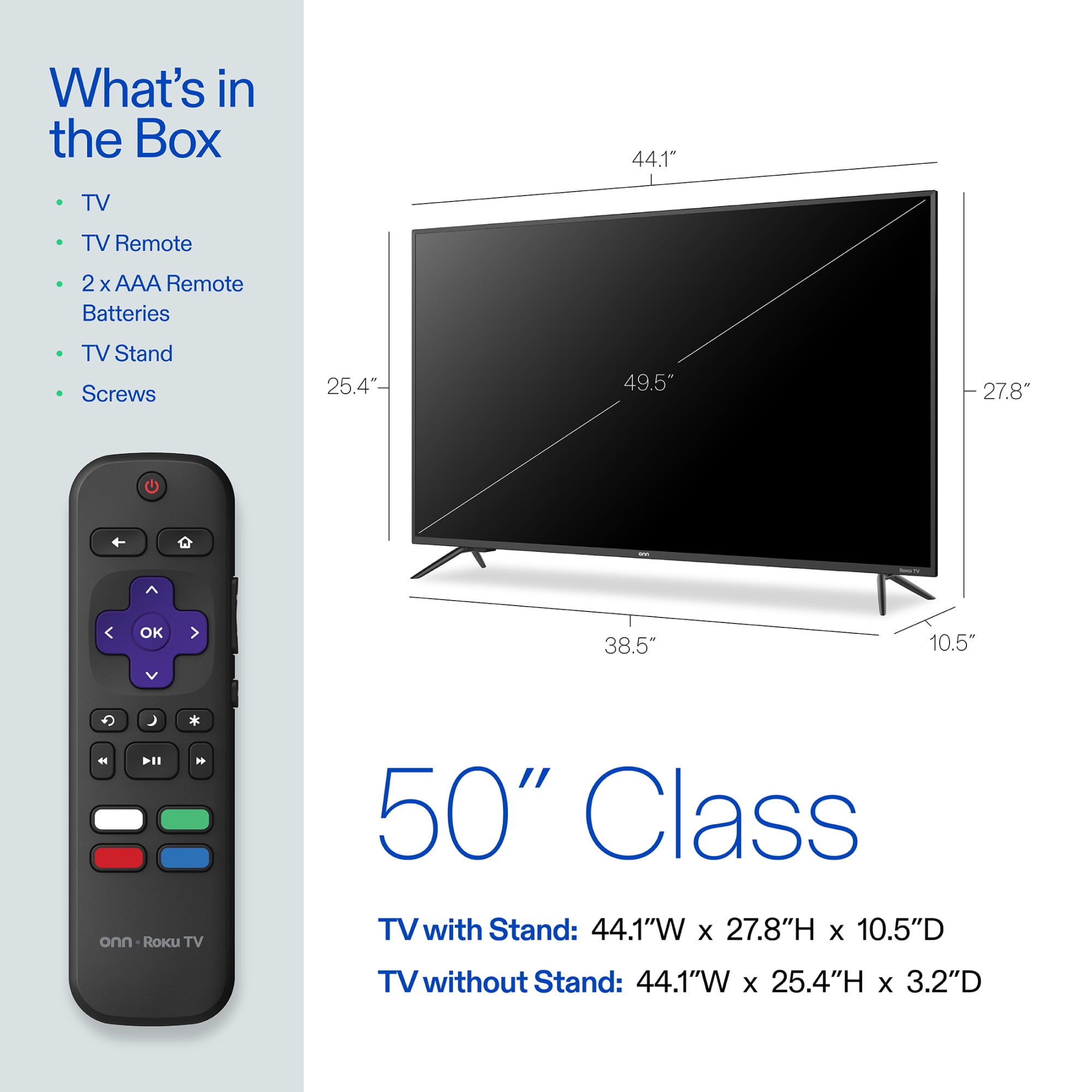onn 50  Class 4K UHD  2160P  LED Roku Smart Television HDR  100012585 