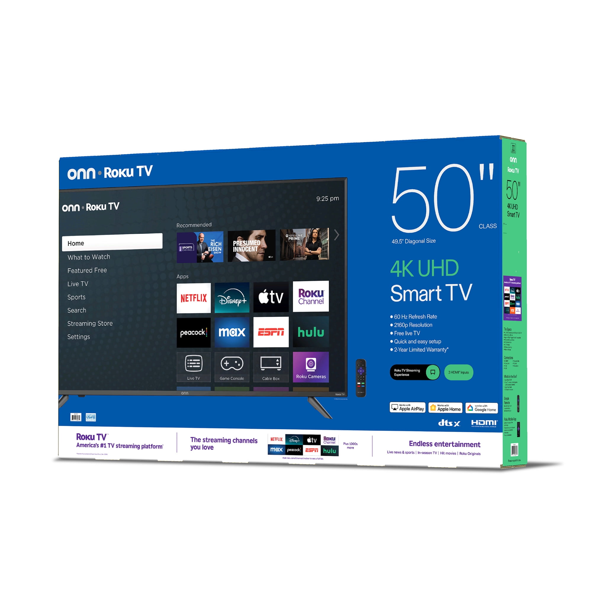 onn 50  Class 4K UHD  2160P  LED Roku Smart Television HDR  100012585 