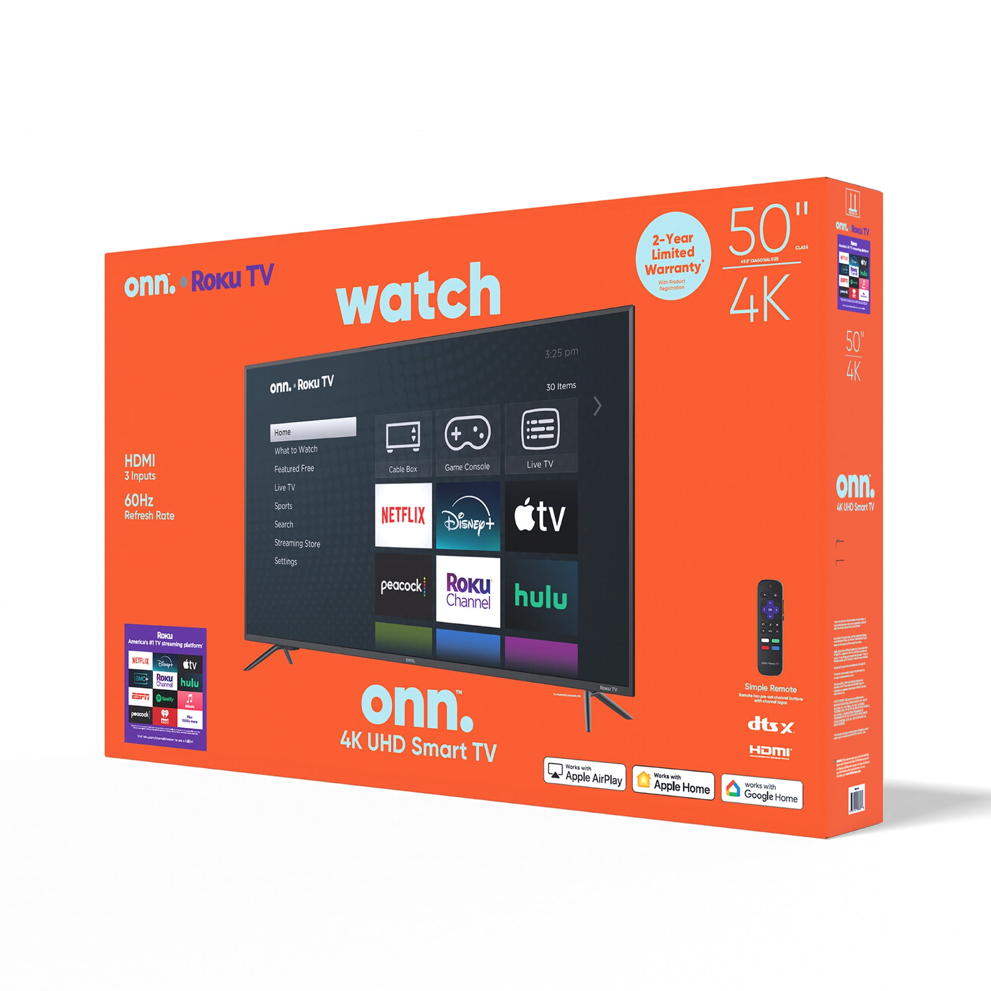 onn 50  Class 4K UHD  2160P  LED Roku Smart Television HDR  100012585 