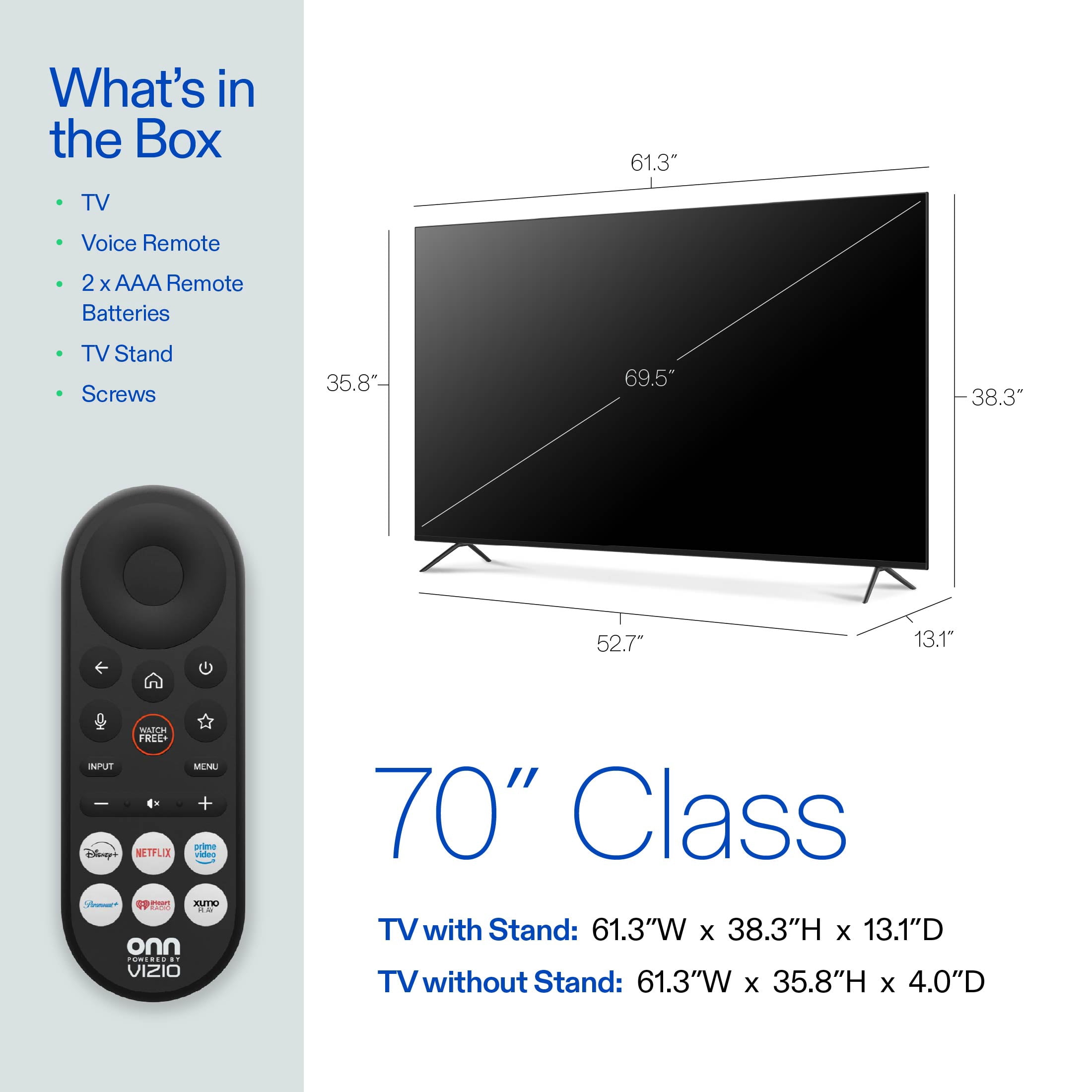 onn 70" Class 4K UHD Powered by VIZIO Smart Television  70S4V1
