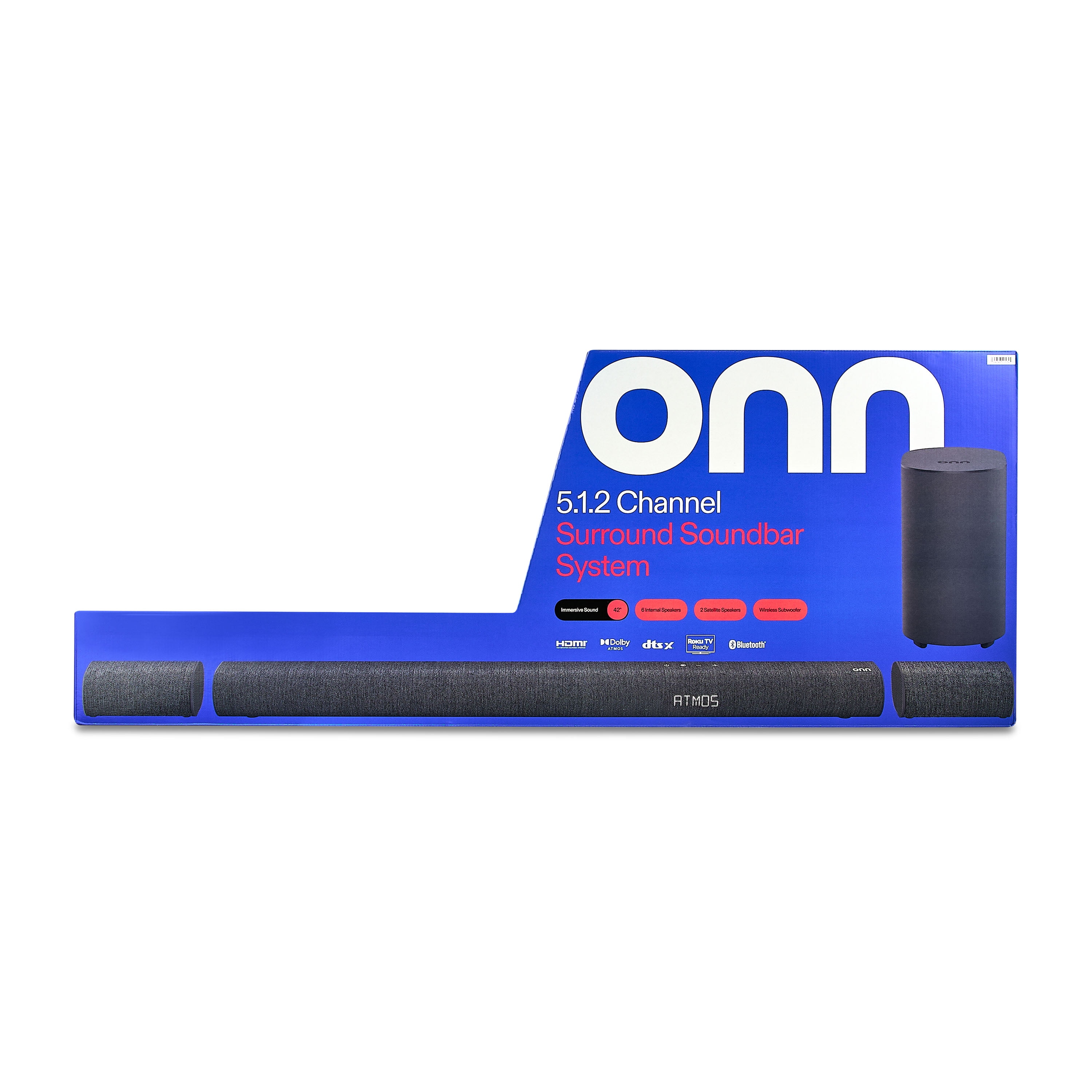 onn Bluetooth Sistema de Barra de Sonido Envolvente de 5.1.2 Canales con Atmos Dolby, 42", Negro