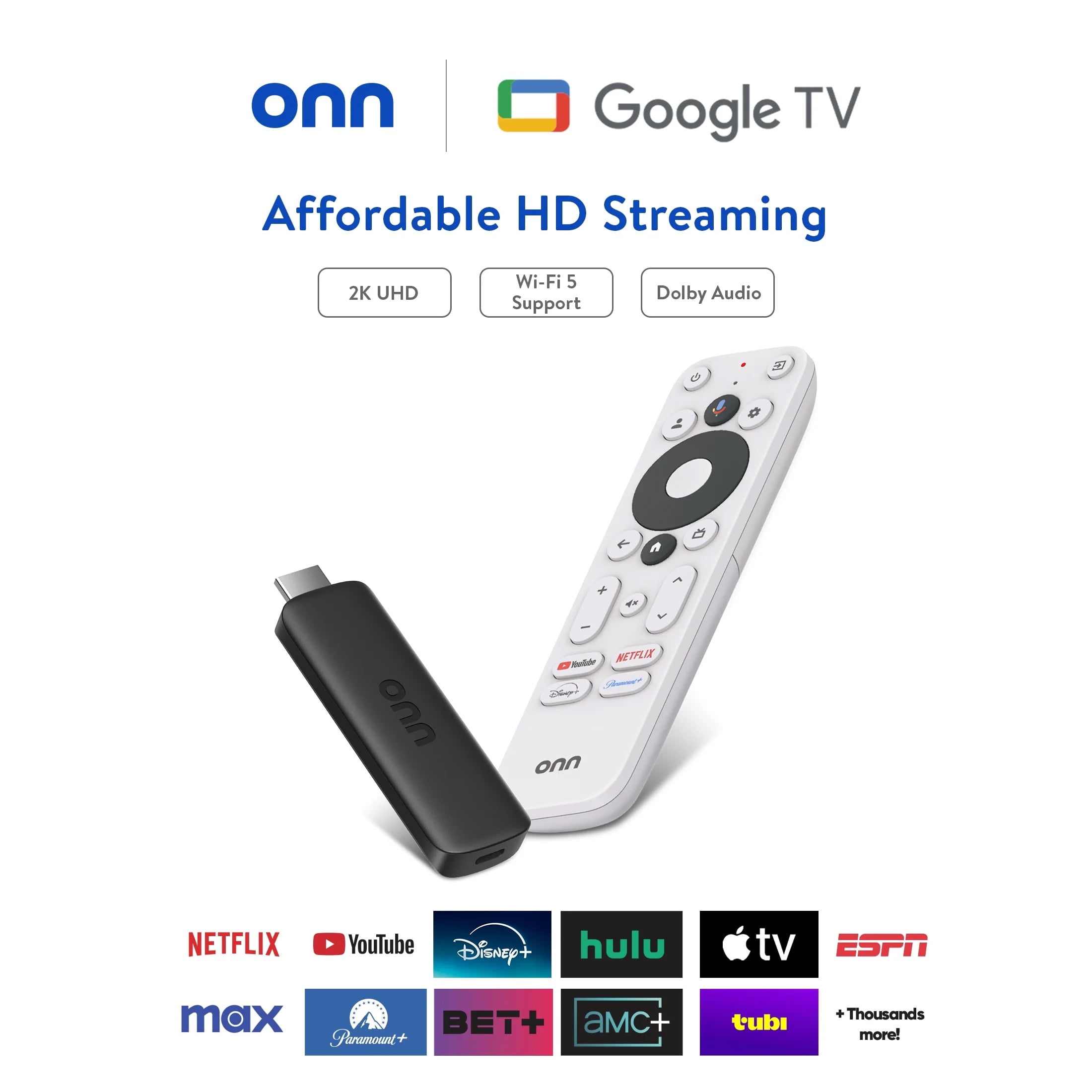 onn Full HD Streaming Device  Google TV   Fast Streaming  8GB Storage  1 5GB RAM  Remote with Voice Control