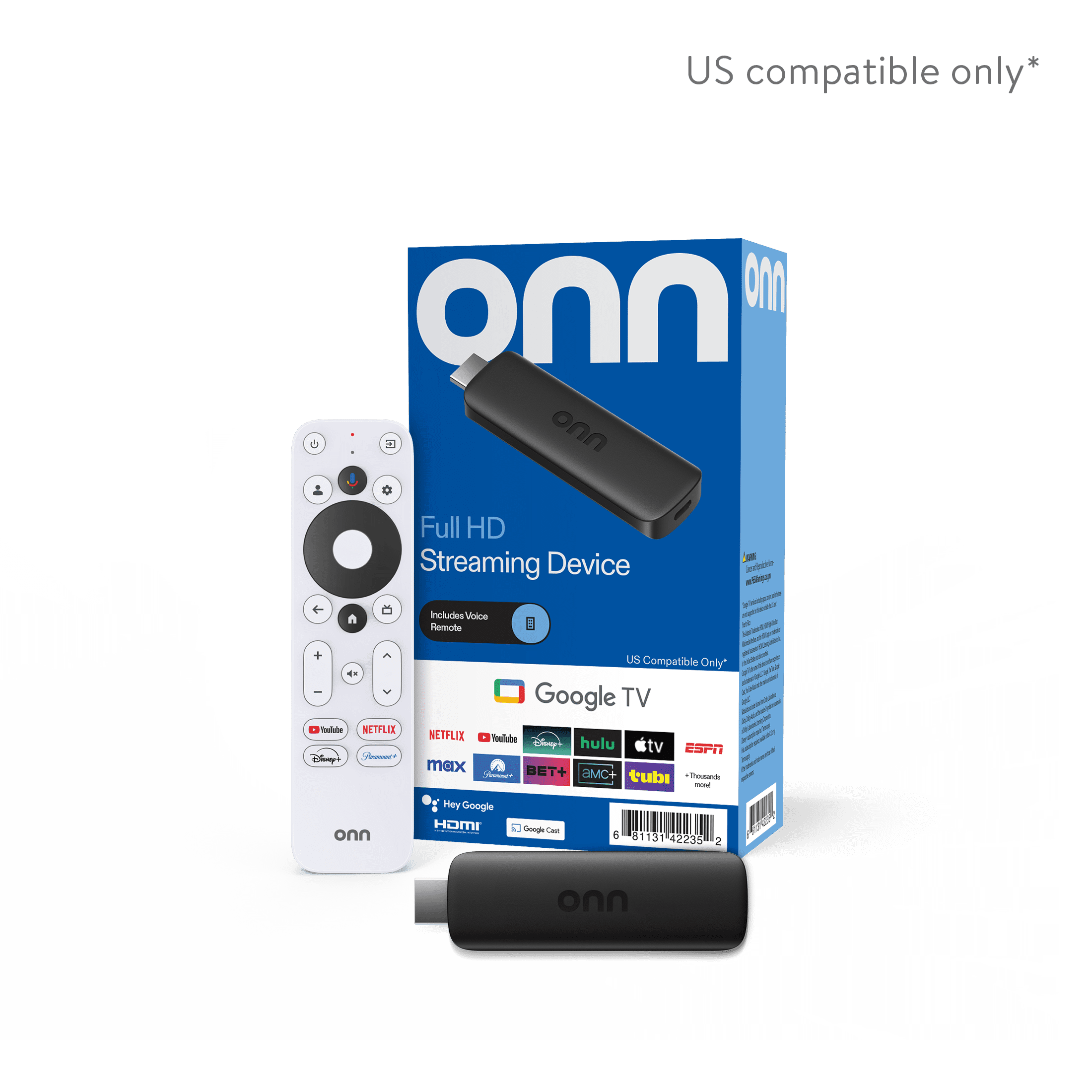 onn Dispositivo de Transmisión HD Full, Google TV: Transmisión Rápida, Almacenamiento de 8 GB, RAM de 1,5 GB, Control Remoto con Control por Voz