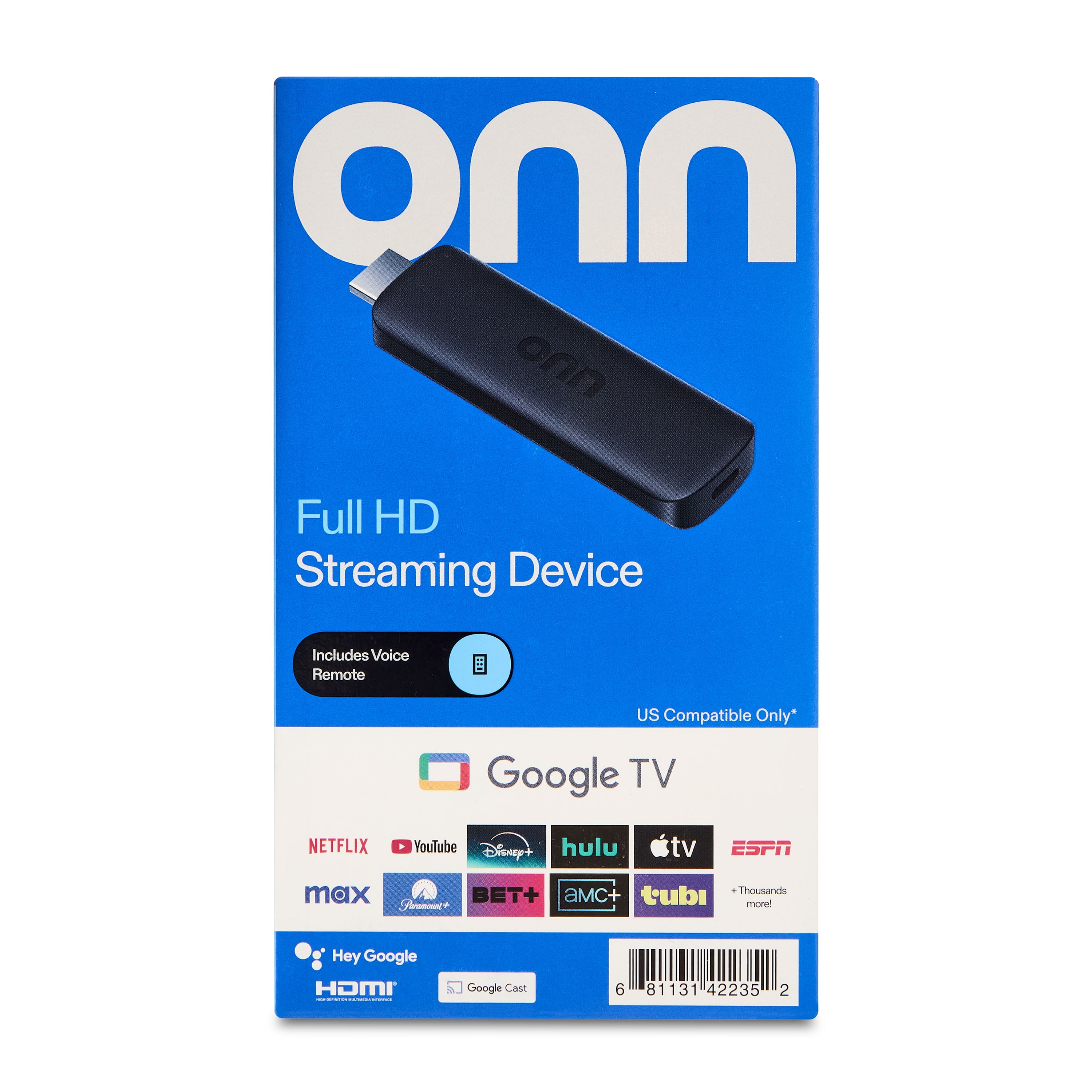 onn Google TV Dispositivo de Transmisión HD Completo, 2K FHD, Wi-Fi Rápido, Audio Dolby, Control por Voz Google TV