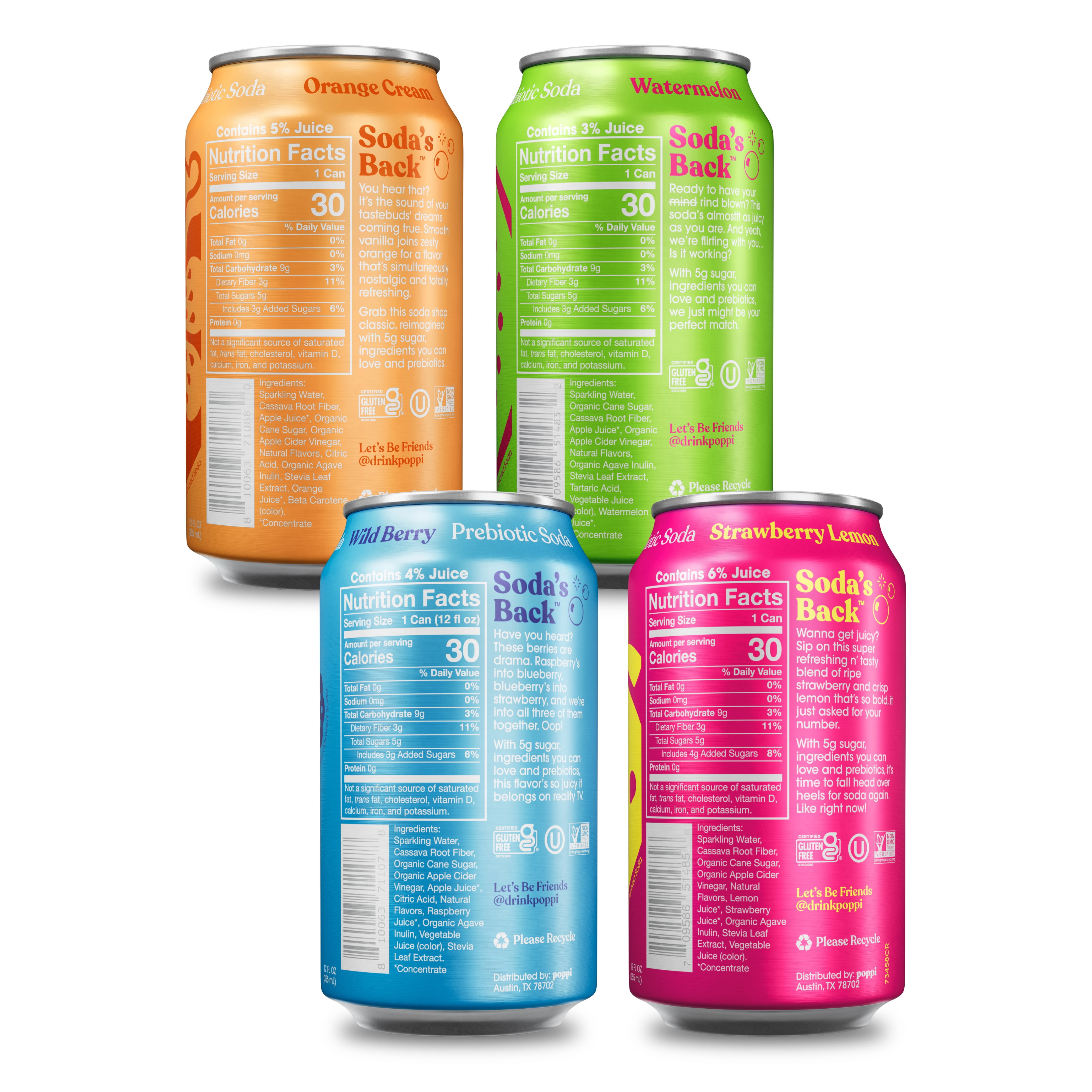 poppi Juicy Refresh Prebiotic Soda Variety Pack  12 fl oz can  8 pack