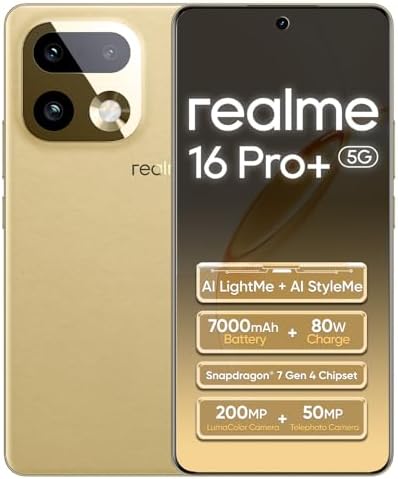 realme 16 Pro  5G Smartphone 12 512GB Grey 144Hz AMOLED Display 7000mAh Battery 80W SuperVOOC  50 200MP Camera  Qualcomm Snapdragon 7 Gen 4 Rocket LPDDR5X  IP69