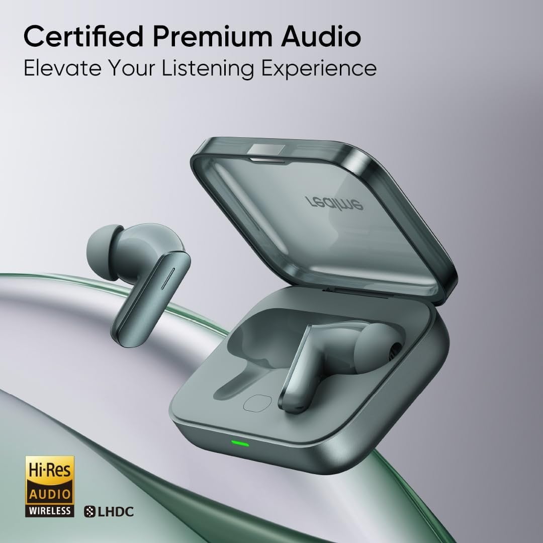 realme Buds Air 7  12 4mm Dynamic Bass Drivers  52Hrs Playtime  52dB Hybrid ANC  6 Mic ENC  45ms Low Latency  360 Spatial Audio  Hi Res LHDC  IP55 Dust & Water Resistant  BT v5 4   Green