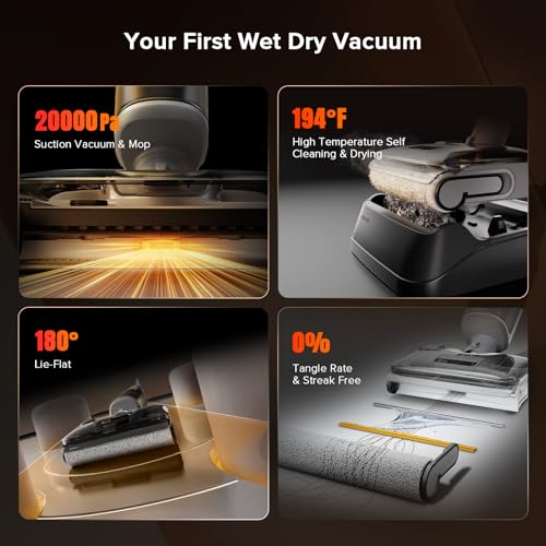 roborock F25 GT Vacuum Mop All in One  Wet Dry Vacuum Cleaner Cordless  20000Pa Floor Cleaner Machine for Tile Hardwood Wood Vinyl Floor  Edge to Edge Self Cleaning Electric Mop with 180  Lie Flat