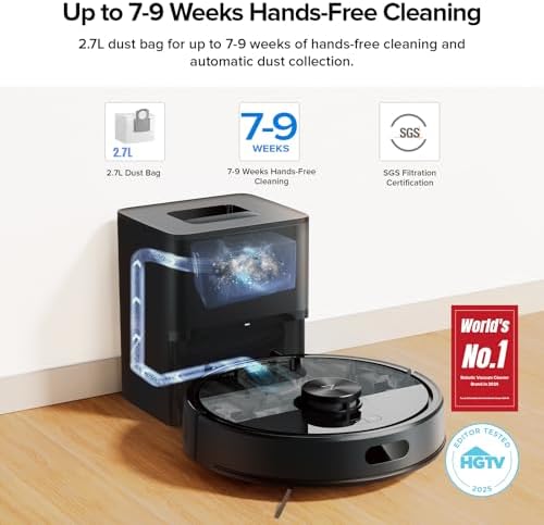 roborock Q7 M5  Robot Vacuum and Mop  Upgraded from Q5 Max   Up to 7 9 Weeks Self Empty  10000Pa Suction  Dual Anti Tangle System for Pet Hair & Carpet  PreciSense LiDAR Navigation  App Control  Black