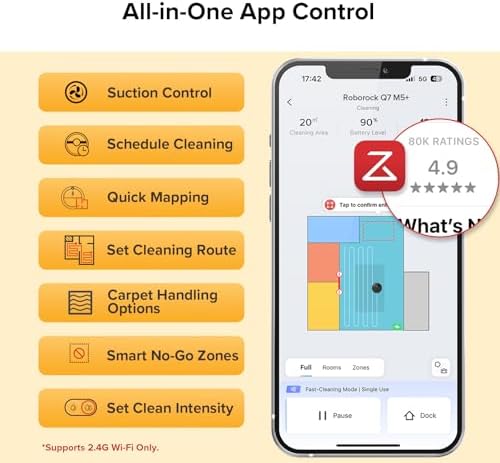 roborock Q7 M5  Robot Vacuum and Mop  Upgraded from Q5 Max   Up to 7 9 Weeks Self Empty  10000Pa Suction  Dual Anti Tangle System for Pet Hair & Carpet  PreciSense LiDAR Navigation  App Control  White