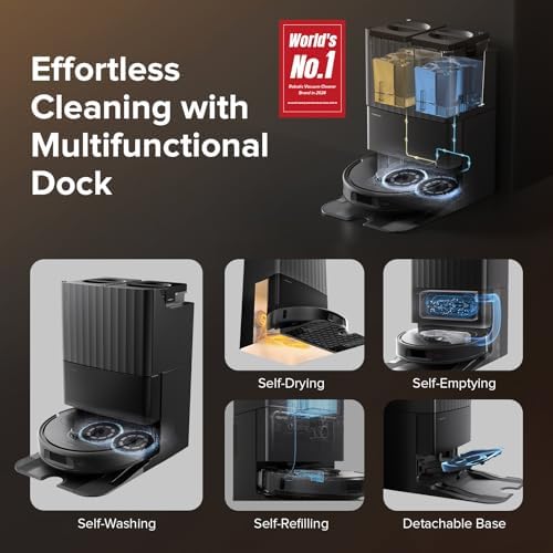 roborock Qrevo S Robot Vacuum and Mop  Self Drying  Auto Mop Washing  7000Pa Suction  Self Emptying & Refilling  10mm Auto Lifting  200RPM Spinning Mops  Smart Obstacle Avoidance  Black