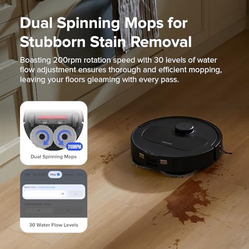 roborock Qrevo S Robot Vacuum and Mop  Self Drying  Auto Mop Washing  7000Pa Suction  Self Emptying & Refilling  10mm Auto Lifting  200RPM Spinning Mops  Smart Obstacle Avoidance  Black