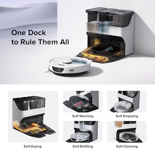 roborock S7 Max Ultra Robot Vacuum and Mop Combo  Auto Mop Drying and Washing  Self Emptying and Refilling  5500Pa Suction  Reactive Tech Obstacle Avoidance  White  RockDock Ultra Series 
