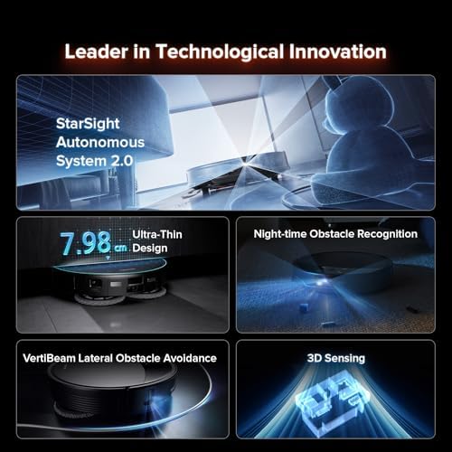 roborock Saros 10R Robot Vacuum and Mop  22 000 Pa Suction  Zero Tangling  3 14   Ultra Slim  FlexiArm Riser Technology for Carpet & Floor  Corner & Edge Cleaning  Self Emptying  Hot Air Drying  Black