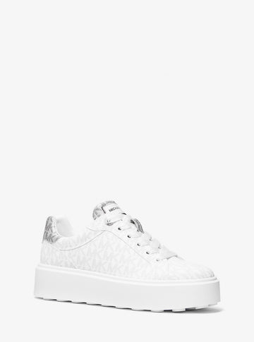 romey metallic two tone signature logo platform sneaker