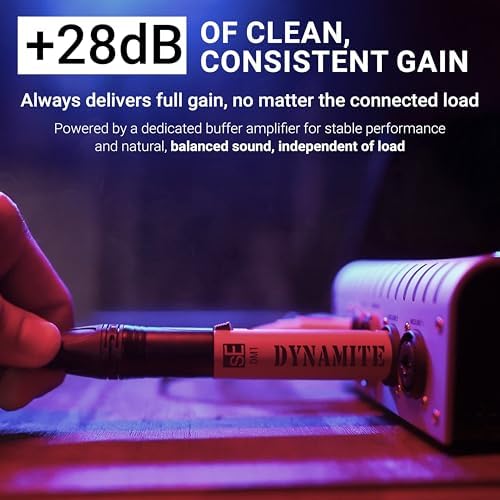sE Electronics DM1 Dynamite Ultra Slim Inline Microphone Preamp for Ribbon & Dynamic Microphones   Mic Preamp with  28dB Gain for Clean  Natural Sound   Ideal for Podcasting & Live Sound  Red 