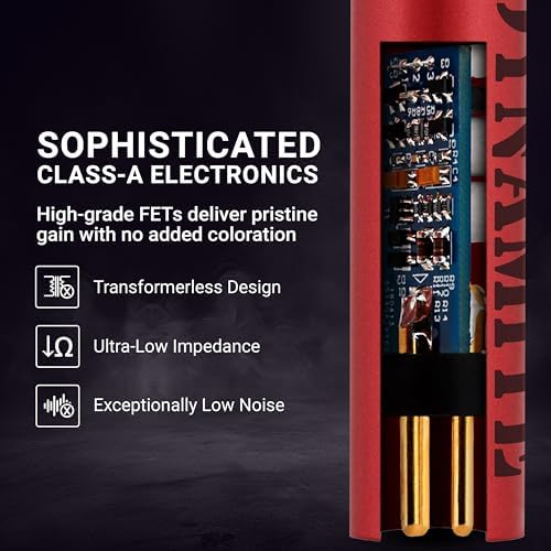 sE Electronics DM1 Dynamite Ultra Slim Inline Microphone Preamp for Ribbon & Dynamic Microphones   Mic Preamp with  28dB Gain for Clean  Natural Sound   Ideal for Podcasting & Live Sound  Red 