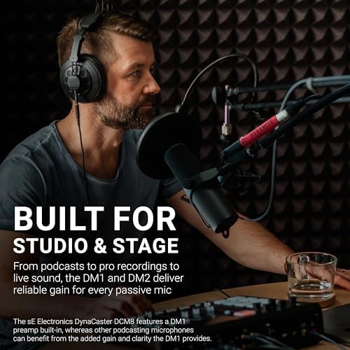 sE Electronics DM1 Dynamite Ultra Slim Inline Microphone Preamp for Ribbon & Dynamic Microphones   Mic Preamp with  28dB Gain for Clean  Natural Sound   Ideal for Podcasting & Live Sound  Red 