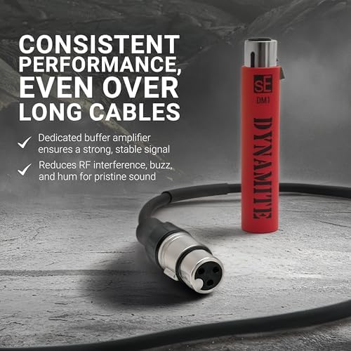 sE Electronics DM1 Dynamite Ultra Slim Inline Microphone Preamp for Ribbon & Dynamic Microphones   Mic Preamp with  28dB Gain for Clean  Natural Sound   Ideal for Podcasting & Live Sound  Red 