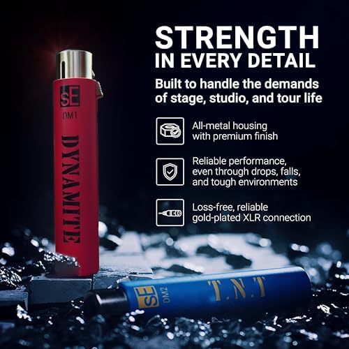 sE Electronics DM1 Dynamite Ultra Slim Inline Microphone Preamp for Ribbon & Dynamic Microphones   Mic Preamp with  28dB Gain for Clean  Natural Sound   Ideal for Podcasting & Live Sound  Red 