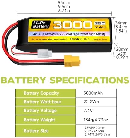 sea jump 2S Lipo Battery 7 4V 3000mAh 35C with XT60 Plug and USB Charging Cable Suitable for RC Car Truck Boat  RC Quadcopter Aircraft  FPV Drone Battery