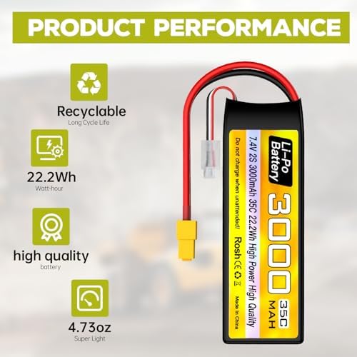 sea jump 2S Lipo Battery 7 4V 3000mAh 35C with XT60 Plug and USB Charging Cable Suitable for RC Car Truck Boat  RC Quadcopter Aircraft  FPV Drone Battery
