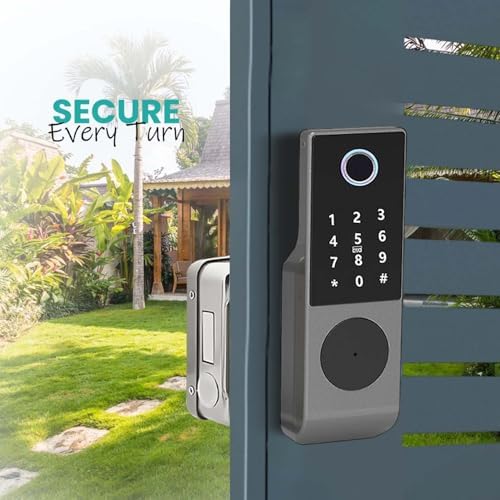 smart latch double gate lock  electronic gate latch for outdoor fence  waterproof keyless smart rim lock  electric double sided keypad locks  Fingerprint  Passcode  Key  IC Card  Tuya App