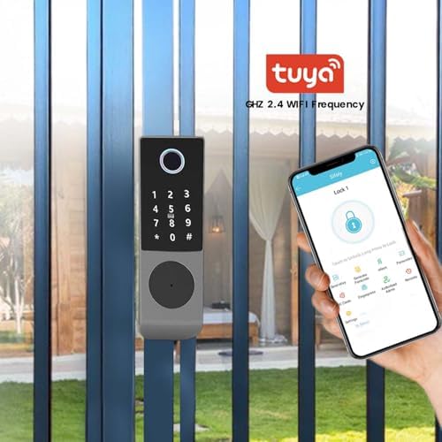 smart latch double gate lock  electronic gate latch for outdoor fence  waterproof keyless smart rim lock  electric double sided keypad locks  Fingerprint  Passcode  Key  IC Card  Tuya App