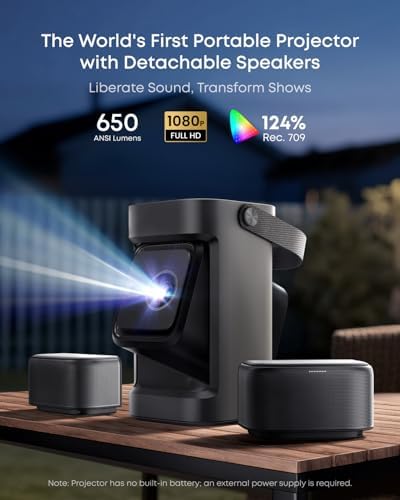soundcore Nebula P1 Portable GTV Projector with Detachable Speakers  650 ANSI Lumens  1080P  20W Truly 2 0 Surround Sound  Dolby Audio  Built In Gimbal  Auto Adjustment  180 Big Screen  Carry Handle