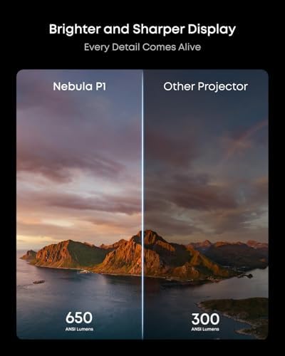 soundcore Nebula P1 Portable GTV Projector with Detachable Speakers  650 ANSI Lumens  1080P  20W Truly 2 0 Surround Sound  Dolby Audio  Built In Gimbal  Auto Adjustment  180 Big Screen  Carry Handle