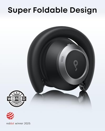 soundcore Space One Pro by Anker  Foldable Over Ear Headphones for Travel and Work  Adaptive ANC  Hi Res LDAC  Comfortable Fit  60H Playtime  5 Min Charge for 8 Hrs  Multipoint Connection  6 Mic Calls