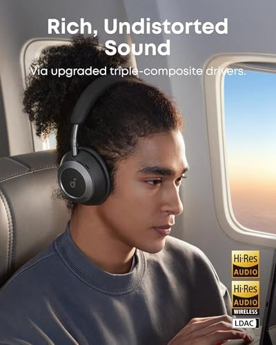soundcore Space One Pro by Anker  Foldable Over Ear Headphones for Travel and Work  Adaptive ANC  Hi Res LDAC  Comfortable Fit  60H Playtime  5 Min Charge for 8 Hrs  Multipoint Connection  6 Mic Calls