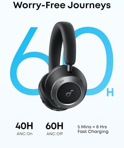 soundcore Space One Pro by Anker  Foldable Over Ear Headphones for Travel and Work  Adaptive ANC  Hi Res LDAC  Comfortable Fit  60H Playtime  5 Min Charge for 8 Hrs  Multipoint Connection  6 Mic Calls