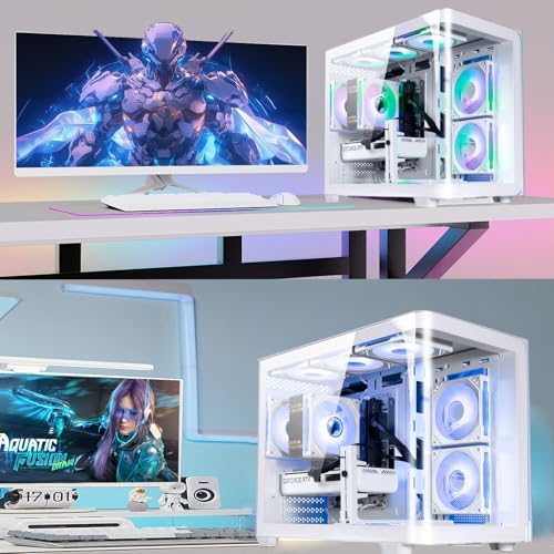 suevery Prebuilt Gaming PC Core 14th gen I9 14900HX 24Cores 32Threads Up to 5 8G  RTX 5060TI 8G  DDR5 16G RAM  Nvme 1TB SSD Tower Desktop Computer White WiFi