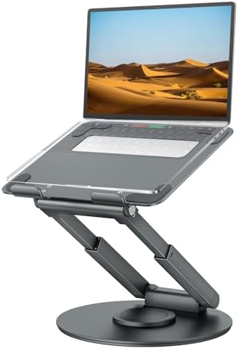 tounee Telescopic Laptop Stand for Desk with 360  Swivel Base  Sit to Stand  Height Adjustable  Portable Riser Holder for Good Posture  Compatible with MacBook Pro  All Laptops 10 17 Gray