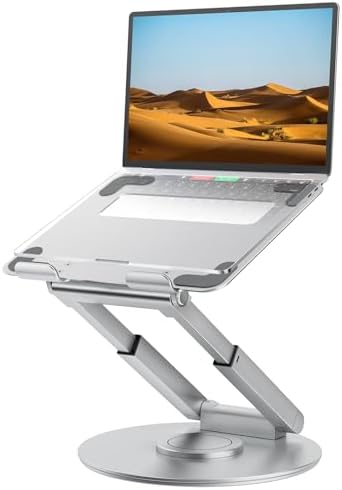 tounee Telescopic Laptop Stand for Desk with 360  Swivel Base  Sit to Stand  Height Adjustable  Portable Riser Holder for Good Posture  Compatible with MacBook Pro  All Laptops 10 17 Gray