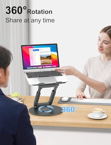 tounee Telescopic Laptop Stand for Desk with 360  Swivel Base  Sit to Stand  Height Adjustable  Portable Riser Holder for Good Posture  Compatible with MacBook Pro  All Laptops 10 17 Gray