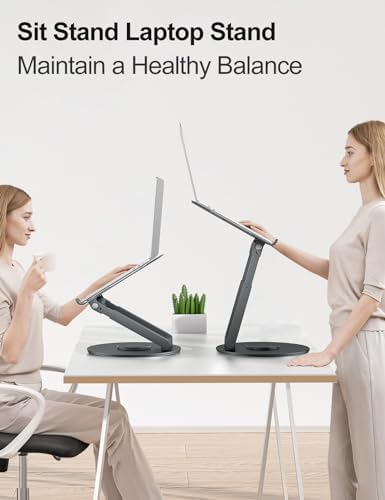 tounee Telescopic Laptop Stand for Desk with 360  Swivel Base  Sit to Stand  Height Adjustable  Portable Riser Holder for Good Posture  Compatible with MacBook Pro  All Laptops 10 17 Gray