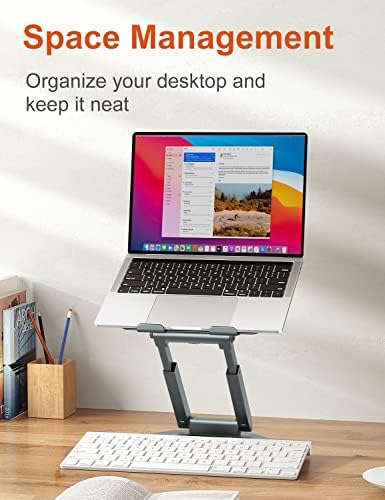 tounee Telescopic Laptop Stand for Desk with 360  Swivel Base  Sit to Stand  Height Adjustable  Portable Riser Holder for Good Posture  Compatible with MacBook Pro  All Laptops 10 17 Gray
