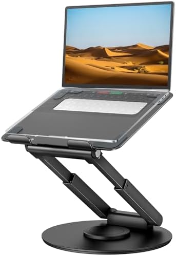 tounee Telescopic Laptop Stand for Desk with 360  Swivel Base  Sit to Stand  Height Adjustable  Portable Riser Holder for Good Posture  Compatible with MacBook Pro  All Laptops 10 17 Gray