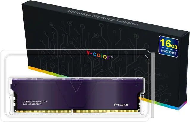 v color Enhanced series 16GB 16GBx1  3200MHz PC4 25600  CL22 Gaming Desktop Ram Memory Hynix IC Dual Rank 1 35V High End Indigo Heatsink TA416G32D822P 