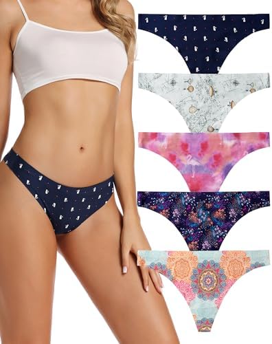 TALLA S - voenxe - Tangas para mujer, sin costuras, invisibles, sin líneas, transpirables, cómodas, ropa interior para mujer, paquete de 5 unidades