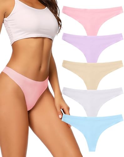 TALLA S - voenxe - Tangas para mujer, sin costuras, invisibles, sin líneas, transpirables, cómodas, ropa interior para mujer, paquete de 5 unidades