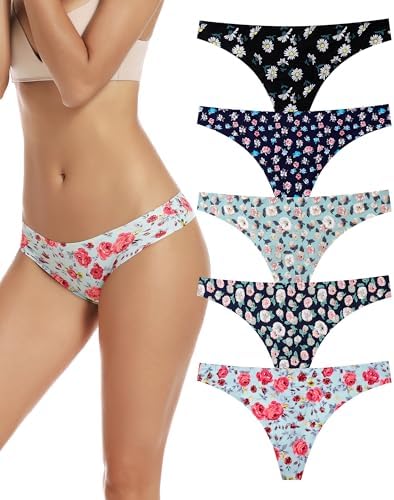 TALLA S - voenxe - Tangas para mujer, sin costuras, invisibles, sin líneas, transpirables, cómodas, ropa interior para mujer, paquete de 5 unidades